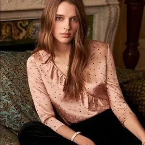 【新品未使用タグ付き】 Sezane シルク100% ブラウス 安心の関税込み】セザンヌ 可愛 フリル＆刺繍 シャツ ブラウス
